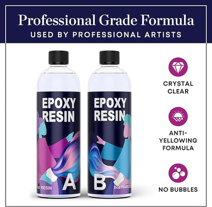 Epoxy Resin Kit 16 Ounce- (8oz Resin + 8oz Hardener) Resin Epoxy Craft Kit Gift- Non-Toxic, Crystal Clear, Odor-Free, UV Resistant, High Gloss Art Resin - Craft Stunning Creations with Ease (16oz)