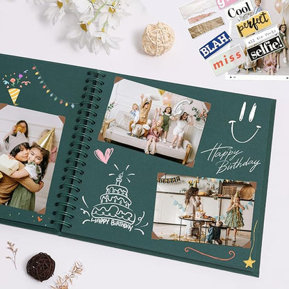Scrapbook Album 8x8 Inches Photo Album Hardcover Kraft with Window Scrap Book Blank Memory Book for Baby Wedding Guest Book Couples Graduation Travel DIY Anniversary, 40 Pages Green