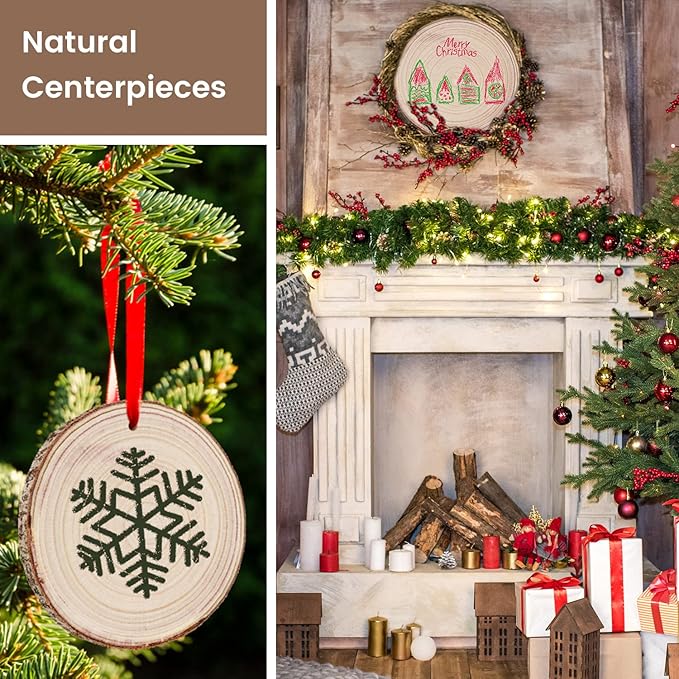 Maputune 8 Pcs 9-10 in Large Unfinished Wood Slices for Centerpieces, Natural Rustic Wooden Plate for DIY Craft, Round Wood Chips for Signage Painting Wedding Party Christmas Decor