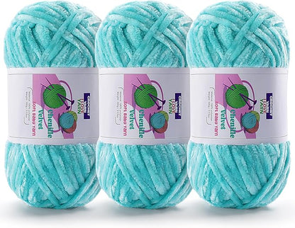 3 Skeins Velvet Chunky Yarn, Chenille Yarn for Crocheting and Hand Knitting, Blanket Yarns for Making Scarves and Knitting Projects - Amigurumi Crochet Yarn (3×3.5oz, 3×87.5yds)