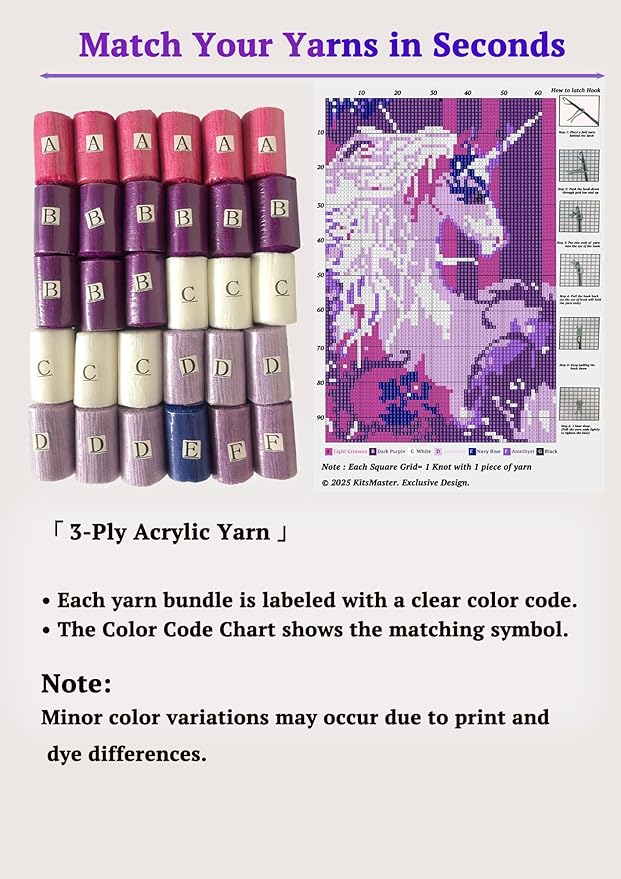 KitsMaster Latch Hook Kits, Beginner-Friendly Rug Making Craft Set, Perfect Craft Gift | Latch Hook Craft for Home Décor, Gifts & Relaxation, 23.6''x15.8'’ (Unicorn Mirage)