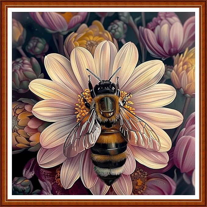Joyhoor Stamped Cross Stitch Kits for Beginners Needlepoint Kits for Adults Embroidery Kits 11CT Counted Cross Stitch Kits Printed Embroidery Pattern- Bees Gather Nectar 18x18 inchs