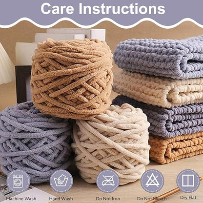 WSICSE Chenille Fluffy Yarn, Thick Chunky Blanket Yarn for Crocheting Plush Soft for Knitting Blanket DIY Gifts, 6 Pack 100g Each 3.5 oz 55 Yards(Brown Series)