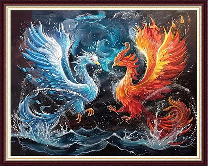 Joycasa Stamped Cross Stitch Kits for Beginners Full Range of Cross Stitching 11 CT Printed Cross Stitch Kit for Adults Cross-Stitch Patterns Needlepoint Kits-Water Fire Phoenix 16x20 inchs