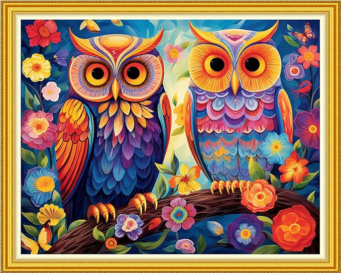 DMCVIVR Stamped Cross Stitch Kits for Beginners Adults Needlepoint Kits for Beginners Embroidery Kits for Adults Crossstitch Kit for Beginners 11CT-Colorful Owl 16x20 inch