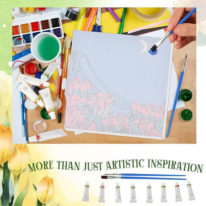 Nezyo 12 Sets Paint by Numbers Kit with Frame for Adult Beginners, Paint by Number DIY Acrylic Painting Canvas for Painting Party, Classroom Activity Birthday Gift, 8 x 8 Inch