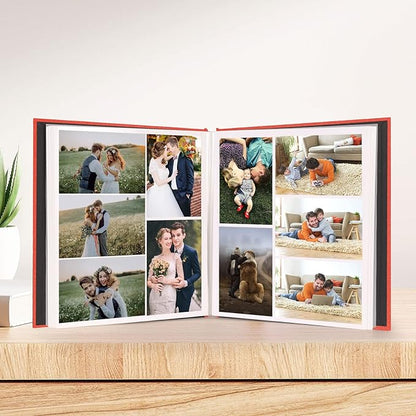 Aenbuslm Photo Album Self Adhesive Pages for 4x6 5x7 8x10 Pictures Scrapbook Magnetic Photo Albums with Sticky Pages Books with A Metallic Pen for Baby Wedding Family 13.2x12.8 Orange 60 Pages