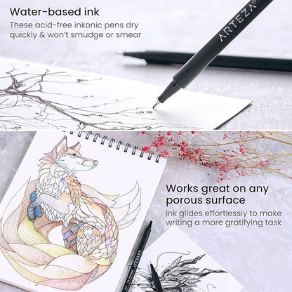 ARTEZA Inkonic Fineliners Pens, Set of 72, 0.4 mm Fine Tip Markers, Water-Based Art Pens for Drawing, Sketching, Journaling, Calligraphy