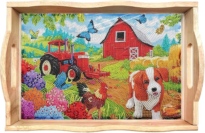 EWJRNSF Diamond Art Kits for Adults Wooden Serving Trays with Handles, 5D Diamond Painting Big Gem Arts and Craft Gifts Trays Decor Gift Home Decor (CP039)