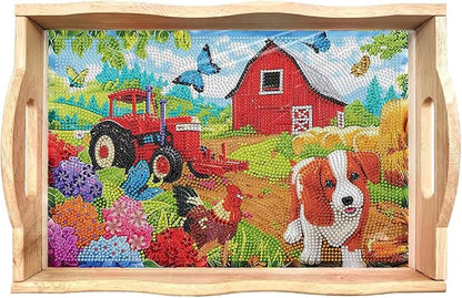 EWJRNSF Diamond Art Kits for Adults Wooden Serving Trays with Handles, 5D Diamond Painting Big Gem Arts and Craft Gifts Trays Decor Gift Home Decor (CP039)