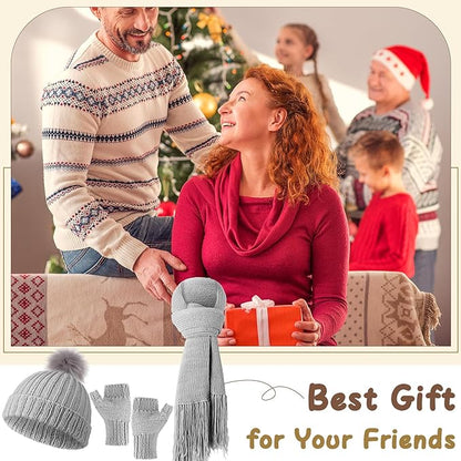 Maasechs Knitting Kit for Beginners, Learn to Knit Kit for Adults, Complete Hat, Scarf, Gloves Starter Bundle with Step-by-Step Instructions Includes Wool Yarn, Needles & Accessories (Gray)