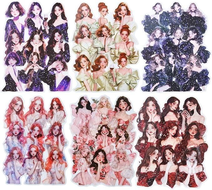 AuriicLeaf Elegant Girl PET Sticker Set, 120PCS Vintage Fashion Girl Stickers with Silver Accents for Scrapbooking Journaling DIY Crafts Art Supplies
