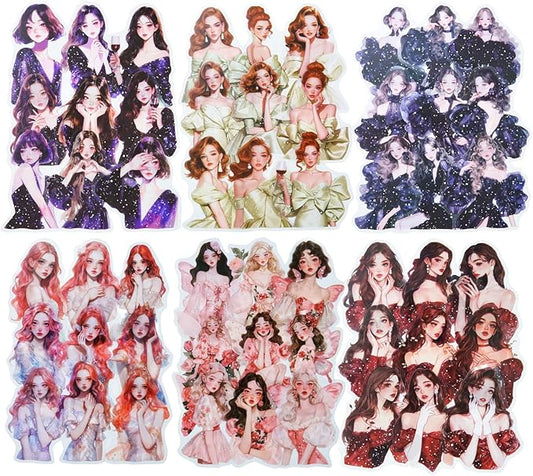 AuriicLeaf Elegant Girl PET Sticker Set, 120PCS Vintage Fashion Girl Stickers with Silver Accents for Scrapbooking Journaling DIY Crafts Art Supplies