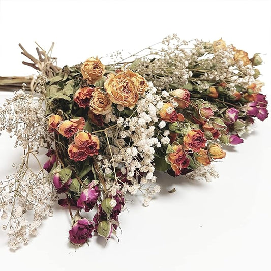L'BREVOGA Dried Flowers with Stem, 16 inches Dried Spray Rose with Baby's Breath for Floral Arrangments Home Decoration (Rose)