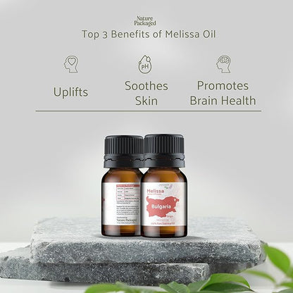 Nature Packaged Melissa Essential Oil - Direct from Bulgarian Sustainable Farms - Steam Distilled - Aceite Toronjil for Aromatherapy, Massage, Diffuser, DIY Candle and Soap Making - 5ml