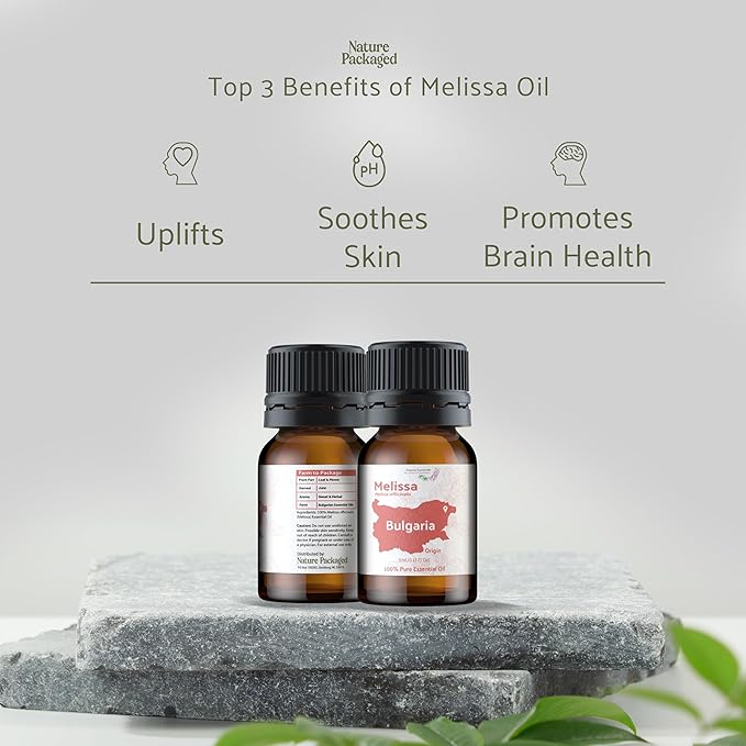 Nature Packaged Melissa Essential Oil - Direct from Bulgarian Sustainable Farms - Steam Distilled - Aceite Toronjil for Aromatherapy, Massage, Diffuser, DIY Candle and Soap Making - 8oz