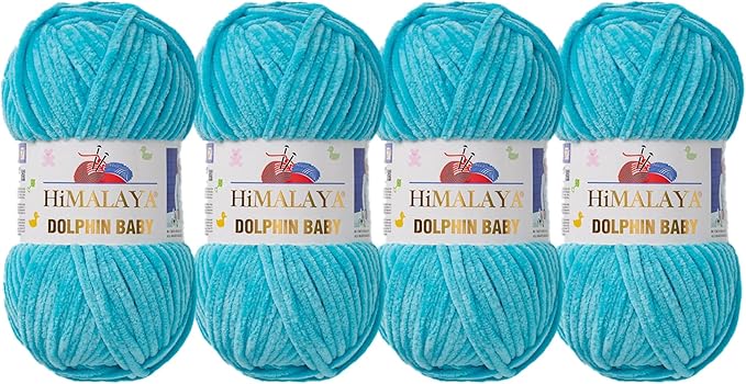 4 Skein/Pack Himalaya Dolphin Baby Chenille Yarn, Each Ball 100 gr (3.5 oz), 120 m (132 Yards), 100% Polyester, Super Bulky Baby Blanket Velvet Amigurumi Yarn, 80315 - Cyan