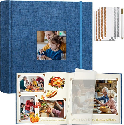 Vienrose Scrapbook Album 12" x 12", Large Linen Photo Album with Writing Space, DIY Scrapbook Supplies for Wedding, Baby, Family Memories & Travel (30 sheets / 60 pages Navy Blue)