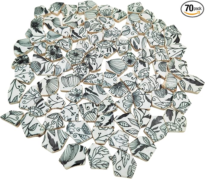 1.1 LB Porcelain Ceramic Mosaic Tiles,Broken Irregular Mosaic Tiles for DIY Craft Floor,Kitchen,Pool, Flower Pots Mosaic Making Supplies (Porcelain Black 01)