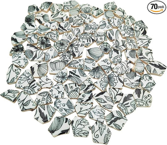 1.1 LB Porcelain Ceramic Mosaic Tiles,Broken Irregular Mosaic Tiles for DIY Craft Floor,Kitchen,Pool, Flower Pots Mosaic Making Supplies (Porcelain Black 01)