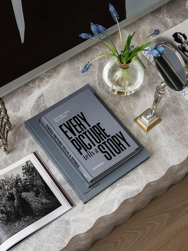 Printworks Photo Book – Every Picture Tells a Story – Expandable Hardcover Album with 80 Pages – Fits 160 Horizontal 11x15 cm Photos – Stylish Bookshelf – Dark Grey Cloth Cover
