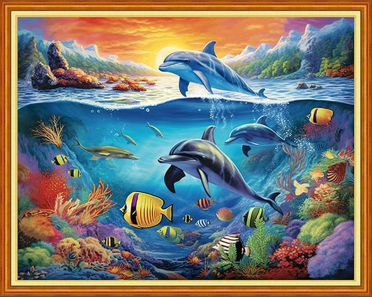 Foxdiviy Stamped Cross Stitch Kits Full Range of Embroidery Needlework Starter Kits for Beginners Adults 11CT Embroidery Patterns Art Crafts DIY Needlepoint Kits-Underwater World 16x20 inch