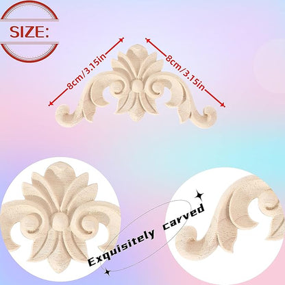 4PCS Corner Wooden Carving Decal Unpainted Wood Appliques Onlays DIY Wood Carved Furniture Appliques Onlays for Wall Bed Door Wardrobe Cabinet Furniture Decoration(01,8x8cm/3.15x3.15inch)