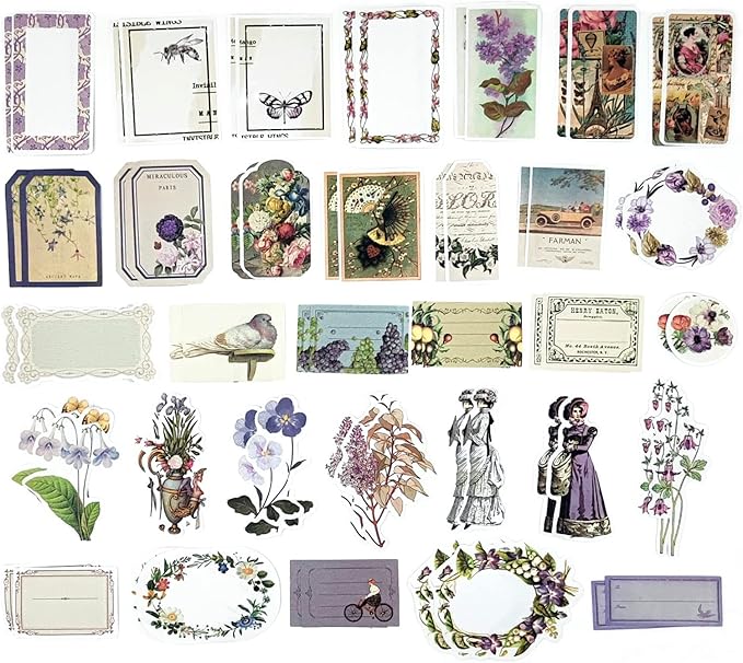Esweny 200PCS Vintage Scrapbooking Supplies Kit, Scrapbook Sticker Paper Pack for for Planners Aesthetic Cottagecore Room Decor Wall Art Collage Album