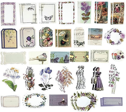 Esweny 200PCS Vintage Scrapbooking Supplies Kit, Scrapbook Sticker Paper Pack for for Planners Aesthetic Cottagecore Room Decor Wall Art Collage Album