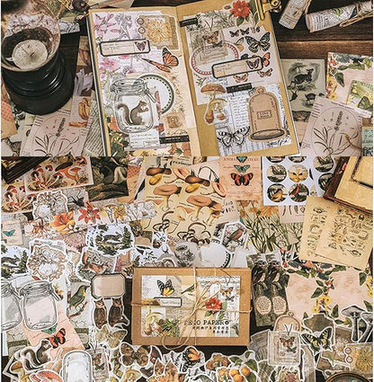 Esweny 200 Pieces Vintage Ephemera Scrapbooking Supplies Pack for Journaling, Decoupage Paper Scrapbook Stickers Kit for Junk Journal Planners Collage Craft Notebooks Album (Forests)