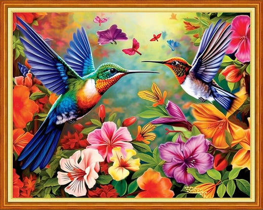 Redxing Stamped Cross Stitch Kits Embroidery kit for Beginners Adults Full Range of Embroidery Patterns Starter Kits DIY Printed Cross Stitch Kits Needlepoint Kits 11CT-Hummingbird Flowers 16x20 inch