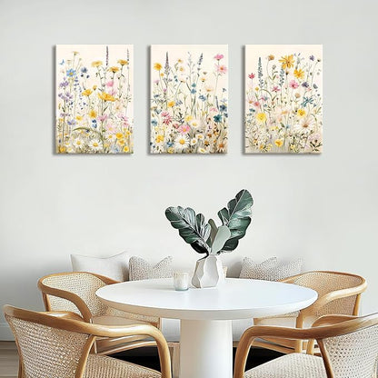 WENGTIAO 3Pcs Framed Colorful Wildflower Canvas Wall Art, Yellow Watercolors Flowers Wall Pictures Floral Canvas Prints Wall Decor Paintings for Living Room Girls Bedroom Ready to Hang 20"x28"x3
