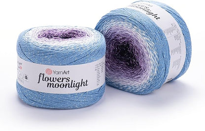 2 Skein/Pack YarnArt Flowers Moonlight Gradient Glitter Yarn, Each Ball 9.17 oz (260 gr) / 1094 Yards (1000m), 53% Cotton 43% Acrylic 4% Metallic Polyester, Yarn for Knitting and Crochet (3264)