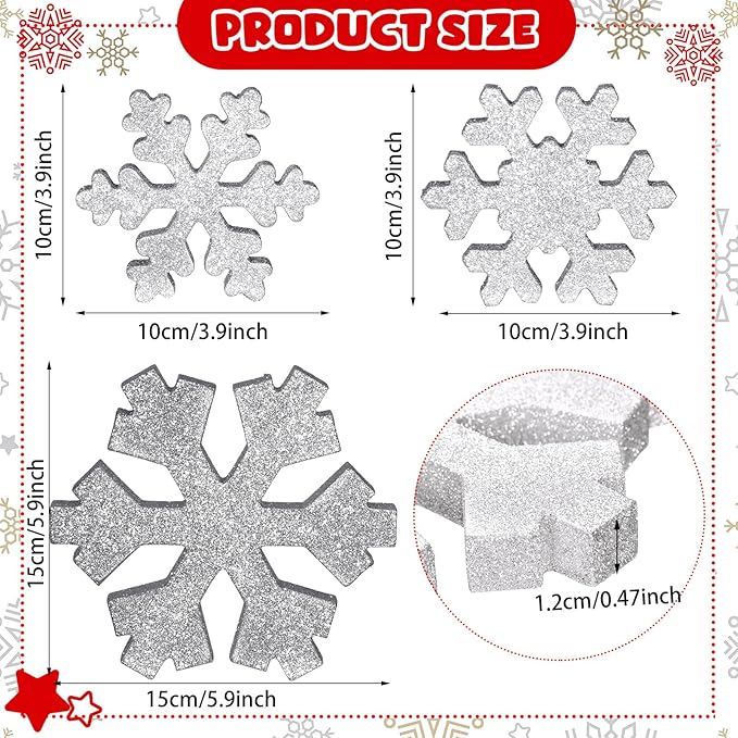 Bucherry 3 Pcs Winter Wooden Snowflake Decor Rustic Winter Snowflake Table Signs Wonderland Wood Blocks Farmhouse Christmas Tiered Tray Decorations for Xmas Table Shelf(Glitter Gray)