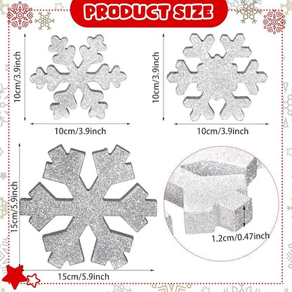 Bucherry 3 Pcs Winter Wooden Snowflake Decor Rustic Winter Snowflake Table Signs Wonderland Wood Blocks Farmhouse Christmas Tiered Tray Decorations for Xmas Table Shelf(Glitter Gray)