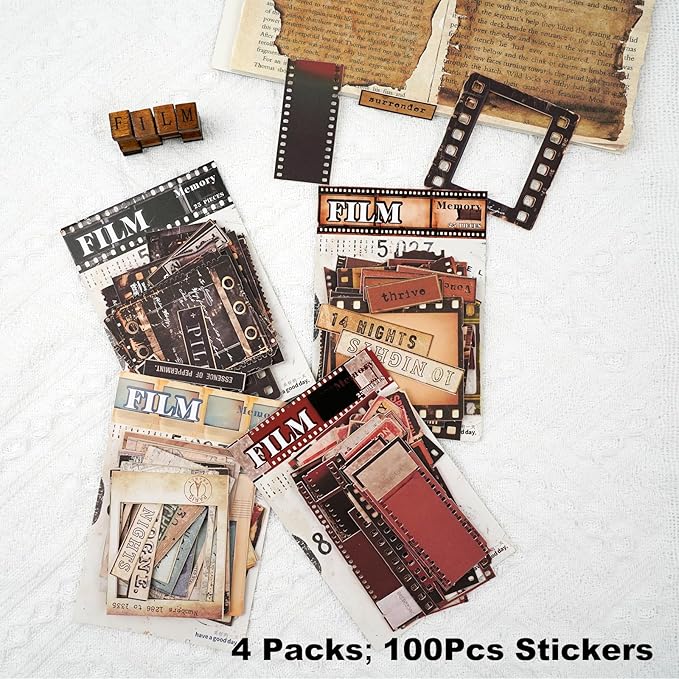 AuriicLeaf Retro Film Frame Scrapbook Stickers, 100pcs Vintage Cardstock Ephemera Labels & Borders for Journaling, Planners, Collage, DIY Crafts, Aesthetic Decoration Supplies