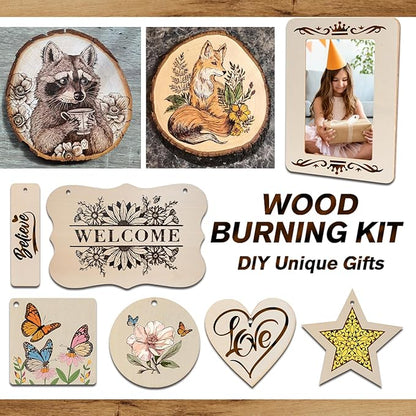 K KERNOWO Wood Burning Kit - 81Pcs All-in-One Wood Burning Tool Pen Adjustable Temperature Wood Burner Kit Crafts Gifts for Adults & Teens, Woodburning Kits for Beginner Pyrography