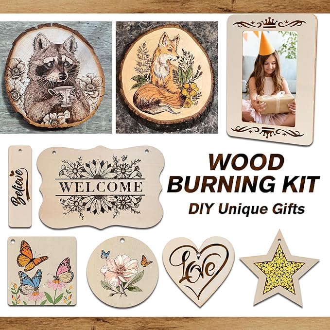 K KERNOWO Wood Burning Kit - 156Pcs All-in-One Wood Burning Tool Pen Adjustable Temperature Wood Burner Kit Crafts Gifts for Adults & Teens, Woodburning Kits for Beginner Pyrography