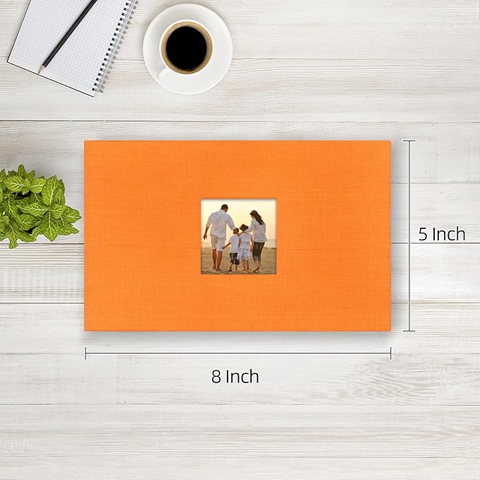 potricher Small Photo Album 4x6 100 Photos Linen Cover Picture Photo Book for Family Wedding Anniversary Baby Vacation (Orange,100 Pockets)