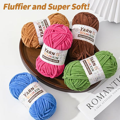 Soft Chenille Yarn for Crocheting, Fluffy Chunky Crochet Yarn for Baby Blanket, (5.29oz/196.8yds) Fuzzy Velvet Yarn for Amigurumi&DIY Puzzle、Crafts、Scarf(3 Orange)