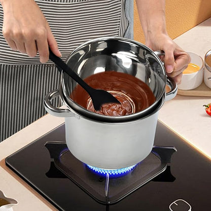3PCS Double Boiler Pot Set, 2500ML/2.3QT Mixing Bowl with Scale 4000ML/ 3.6QT Stainless Steel Heating Pot with Silicone Spatula for Cheese Chocolate Candy Candle Soap Wax Melting (2500ml+4000ml)