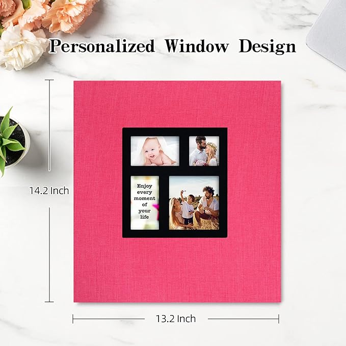 potricher Photo Album 4x6 600 Photos Linen Cover Large Capacity Picture Albums for Family Wedding Anniversary Baby Vacation (Rose Red)