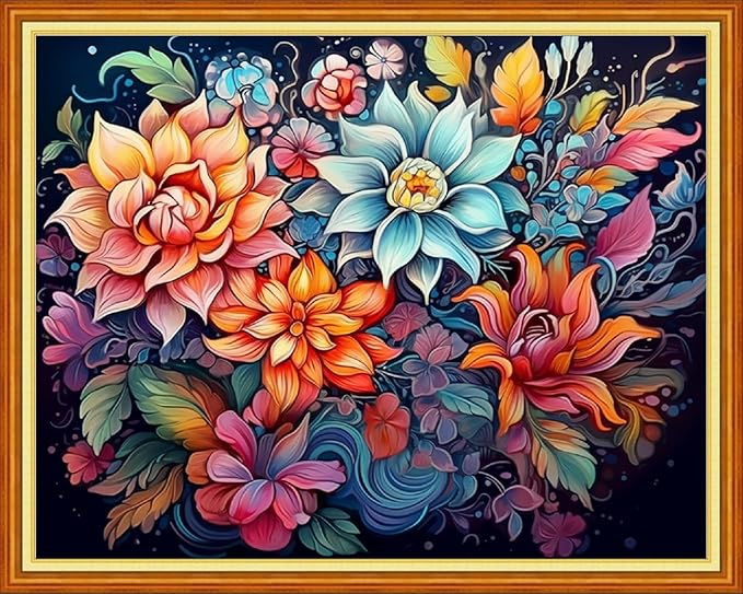 Dimensean Stamped Cross Stitch Kits Full Range of Embroidery Patterns Starter Kits for Beginners Adult DIY Cross Stitches Needlepoint Kits 11CT-Magic Flower 16x20 inch