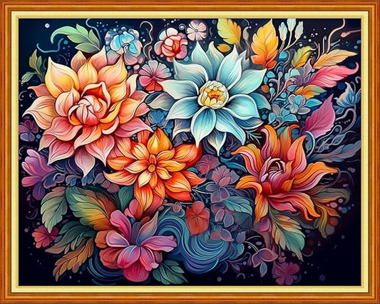 Dimensean Stamped Cross Stitch Kits Full Range of Embroidery Patterns Starter Kits for Beginners Adult DIY Cross Stitches Needlepoint Kits 11CT-Magic Flower 16x20 inch