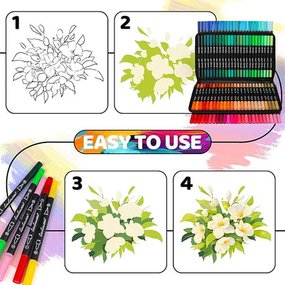 LIULIUCAI 156 Colors Dual Tip Markers Brush Pens, Fine & Brush Tip Art Markers for Adult Coloring Book Drawing Calligraphy, Colored Pen Christmas Gifts Stocking Stuffers for Teen Art Supplies