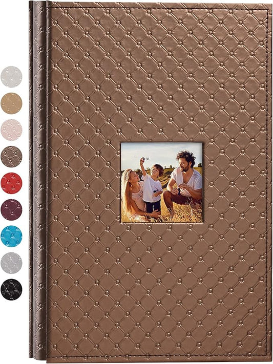 Mublalbum Small Photo Album 4x6 300 Photos Leather Cover Picture Book with Horizontal Pockets for Baby Wedding Anniversary and Family (Brown)