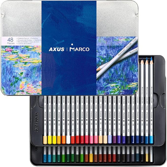 AXUS MARCO Oil-Based Colored Pencils Sets For Adults Colour Pencils in Iron Box Ideal for Sketching, Illustrations, Doodling & Design Great for Art Lovers & Pros. (RAFFINÉ 7100 Series-48 Colors)