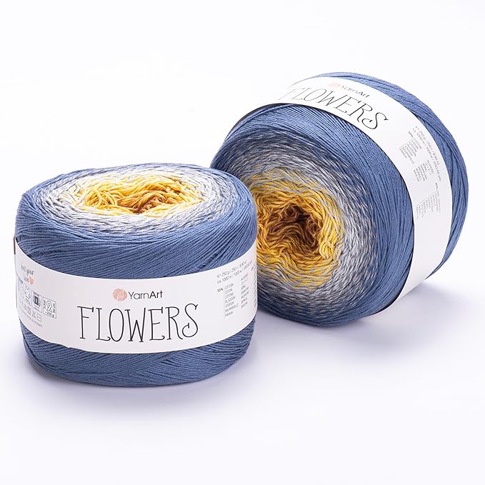 2 Skein/Pack Yarnart Flowers Gradient Yarn, Each Ball 8.8 Oz (250gr) / 1094 Yards (1000m), 55% Cotton 45% Acrylic, Superfine Fingering Weight for Knitting and Crochet, 316 - Gray Blue Yellow