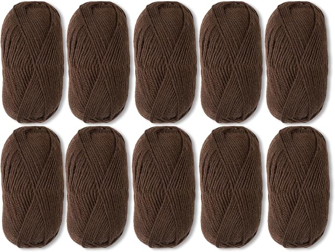 Knit Picks Wool of The Andes Yarn Pack - 10 Skeins of Brown 100% Wool Worsted Weight Yarn (Chocolate)
