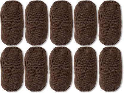 Knit Picks Wool of The Andes Yarn Pack - 10 Skeins of Brown 100% Wool Worsted Weight Yarn (Chocolate)